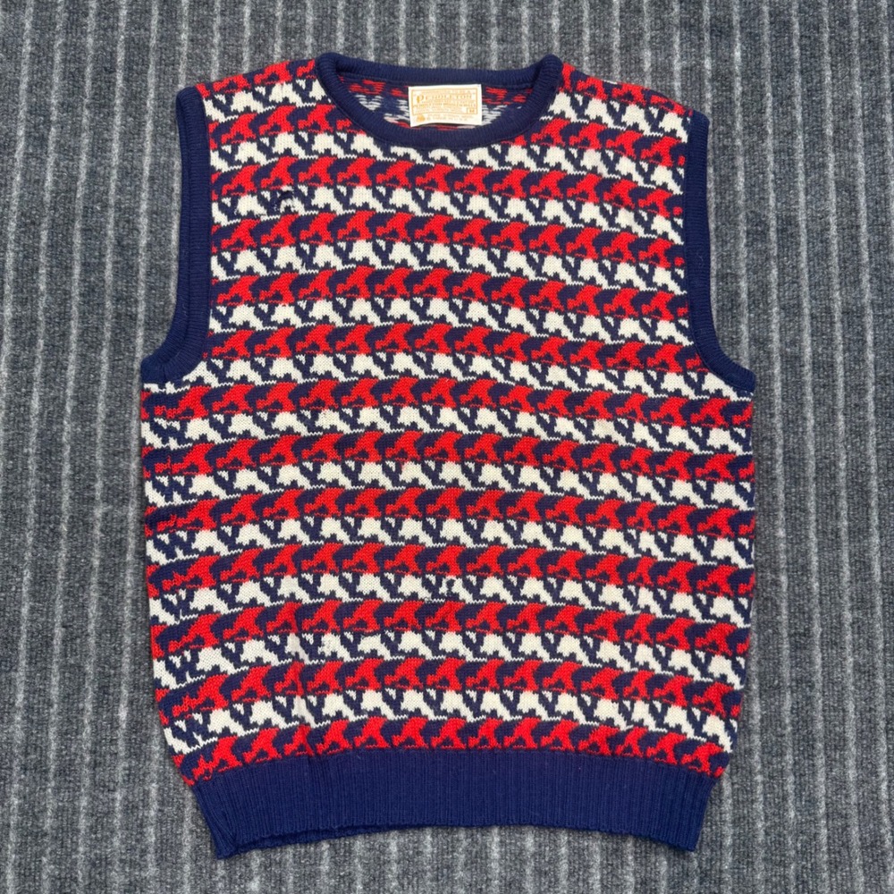 Pendleton Sweater Vest M Blue Red White Excellent Vintage Wool Geometric (2226)